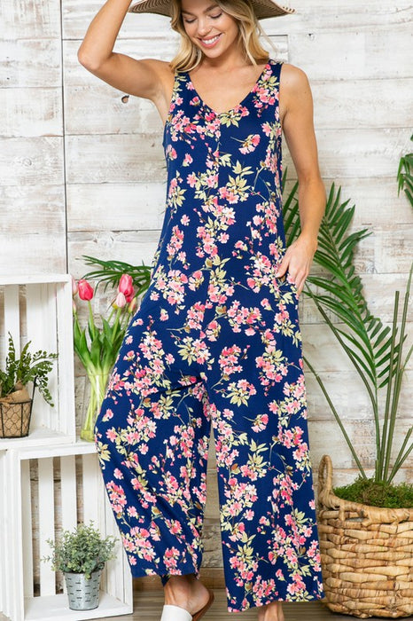 Floral Sleeveless Wide Leg Jumpsuit