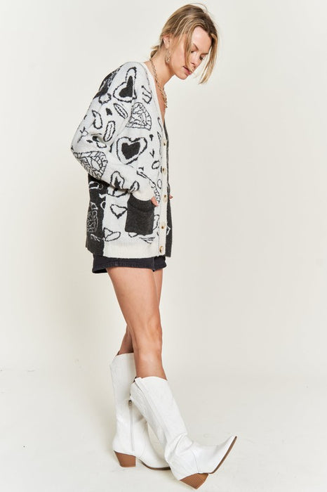 Heart paisley Color block cardigan PLUS JJK5018P