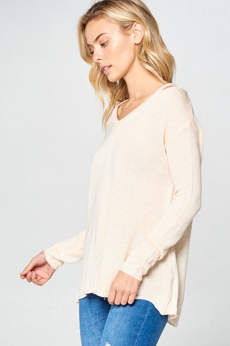 SOLID LIGHT KNIT V NECK SWEATER