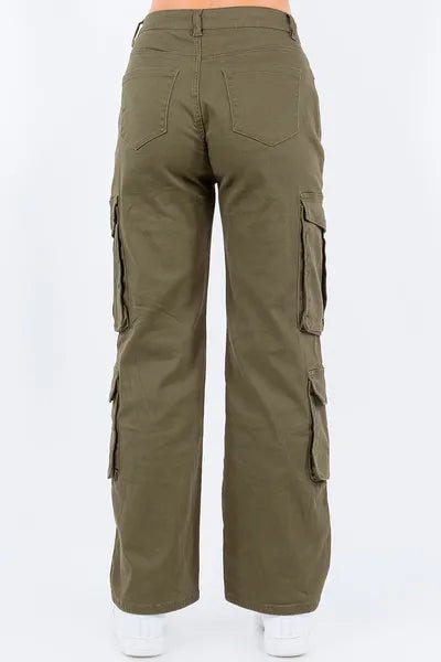 American Bazi Full Size Button Waist High Rise Cargo Pants Plus Size - E2G World
