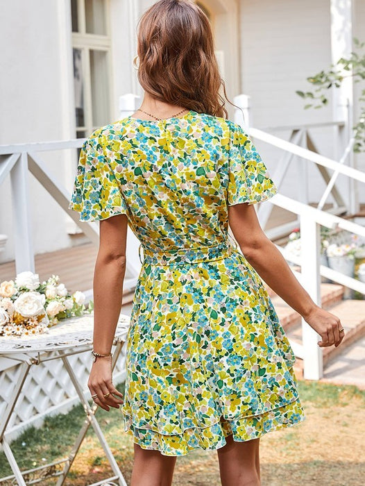 Women's Floral Dress Short Sleeve Sundresses Bohem