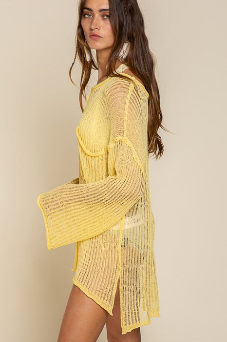 Loose Fit See-through Boat Neck Sweater