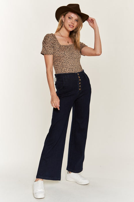 HIGH WAISTED BUTTON WIDE LEG JEANS JBJ1087P