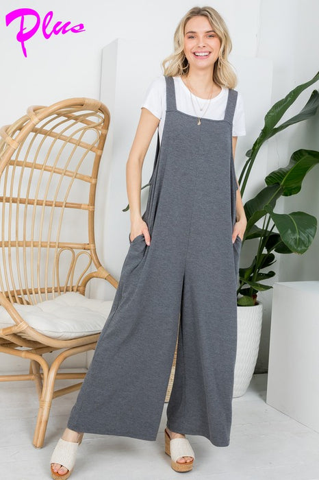 PLUS SLEEVELESS WIDE LEG JUMPSUITS