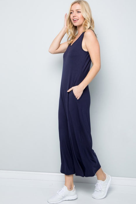 Solid Sleeveless Wide Leg Jumpsuit