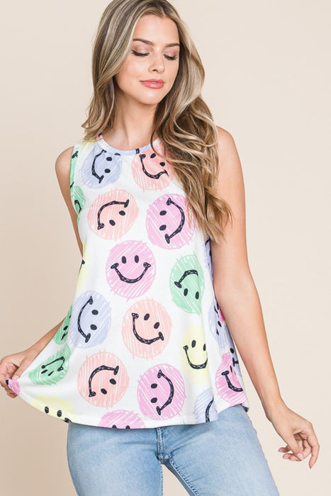 BOMBOM Smiley Face Round Neck Tank