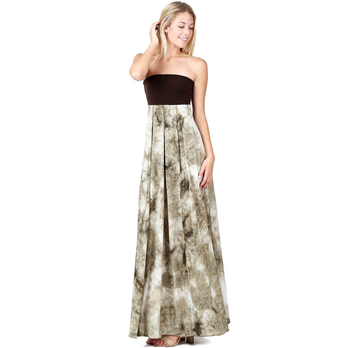 Evanese Women's Elegant Cocktail Strapless Tube Tie Dye Print Maxi Long Dress