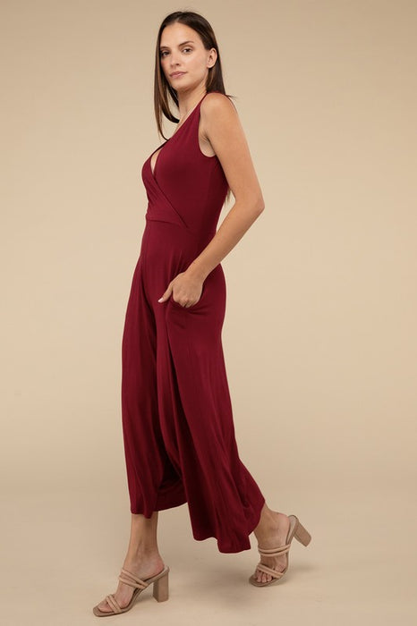 Surplice Neckline Sleeveless Jumpsuit