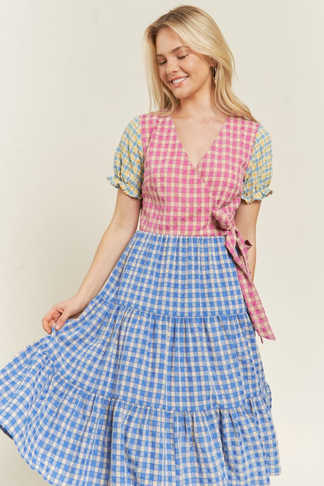 COLORBLOCK GINGHAM DRESS