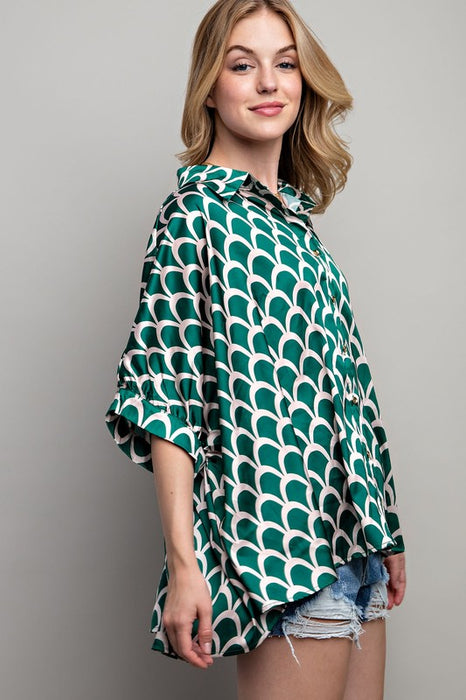 LIGHT SATIN PRINT BUTTON DOWN SHIRT