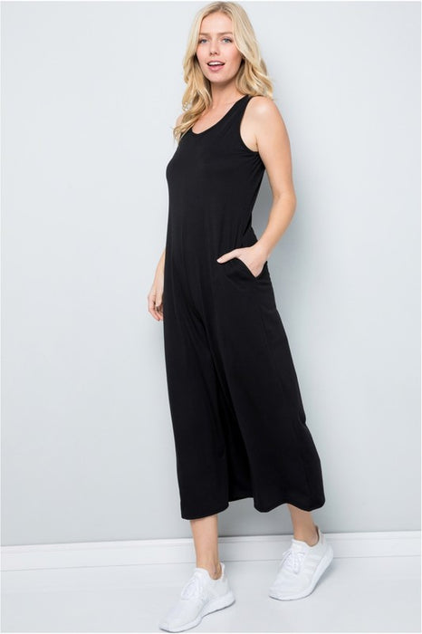 Solid Sleeveless Wide Leg Jumpsuit