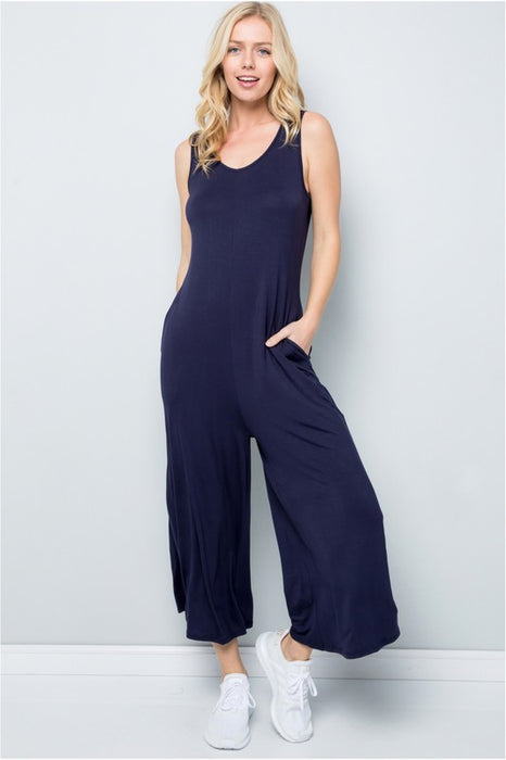 Solid Sleeveless Wide Leg Jumpsuit