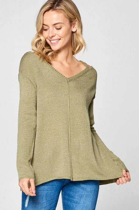 SOLID LIGHT KNIT V NECK SWEATER