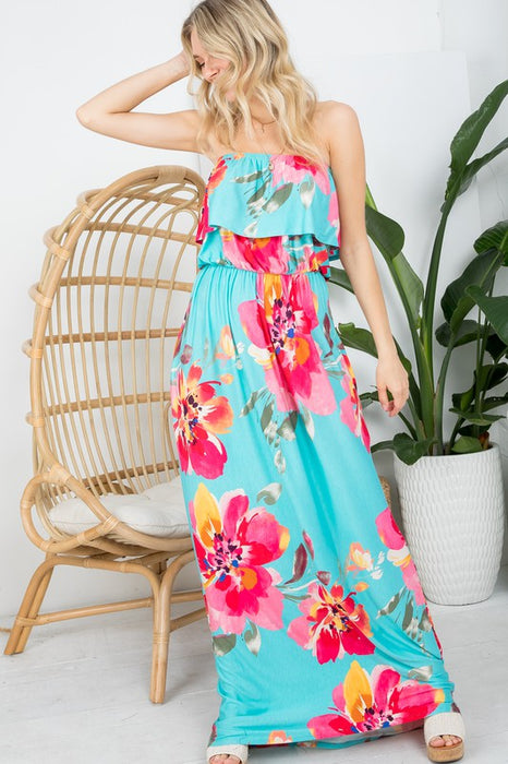 FLORAL OFFSHOULDER MAXI DRESS