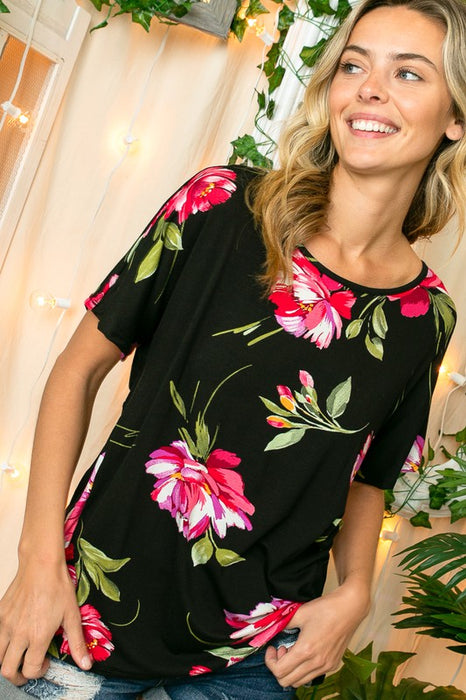 PLUS FLORAL TWIST BACK LOOSE FIT TOP