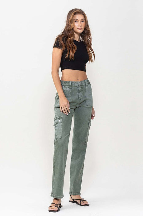 Mid Rise Straight Jeans with Cargo Pocket Detail