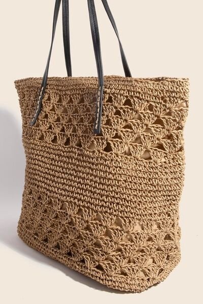 Fame Faux Leather Handle Knitted Tote Bag - E2G World