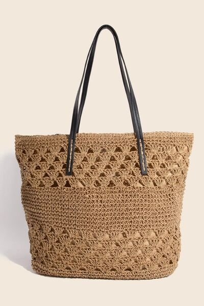 Fame Faux Leather Handle Knitted Tote Bag - E2G World
