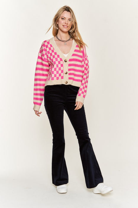 Contrast pattern sweater cardigan JJK5019