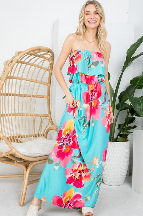 FLORAL OFFSHOULDER MAXI DRESS