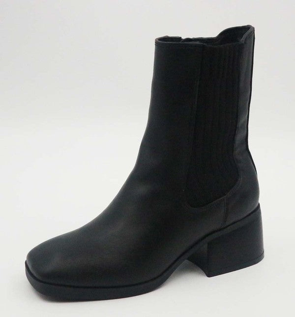 square toe bootie with side elastic bootie with st