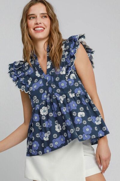 Umgee Full Size Floral Print Peplum Top Plus Size - E2G World