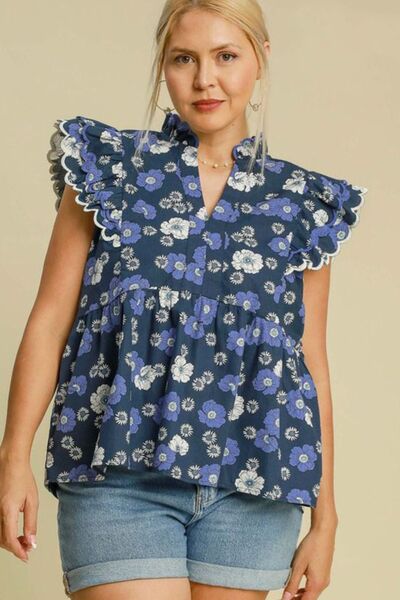 Umgee Full Size Floral Print Peplum Top Plus Size - E2G World