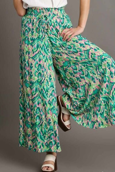 Umgee Full Size Mixed Print High Waist Wide Leg Pants Plus Size - E2G World