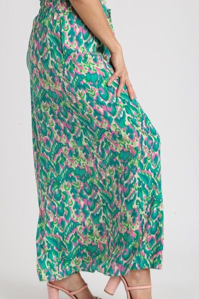 Umgee Full Size Mixed Print High Waist Wide Leg Pants Plus Size - E2G World
