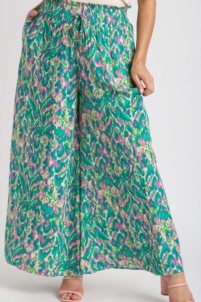 Umgee Full Size Mixed Print High Waist Wide Leg Pants Plus Size - E2G World