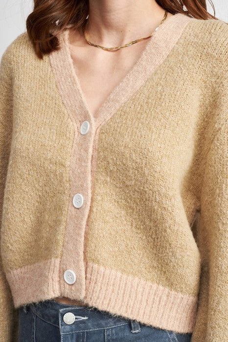 V NECK CONTRASTED CARDIGAN - E2G World