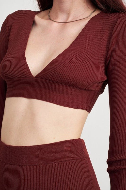 V NECK CROPPED SWEATER TOP - E2G World