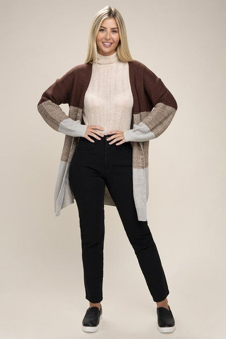 Color Block Open Front Cardigan - E2G World
