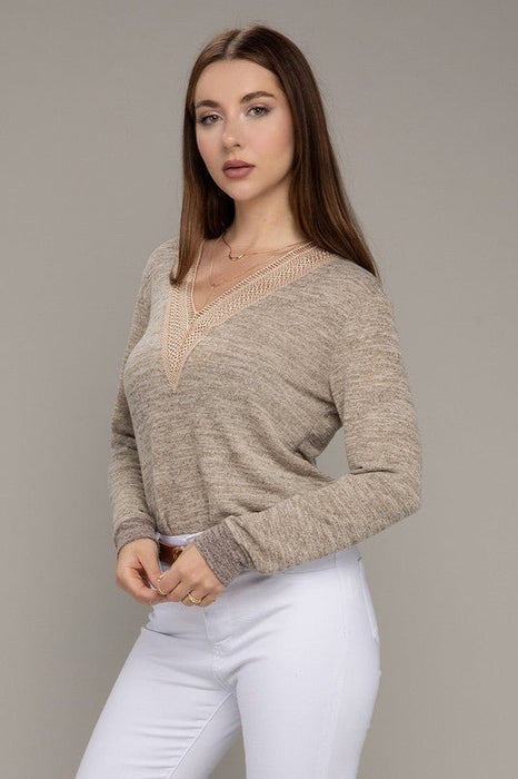 Contrast Lace V Neck Top - E2G World